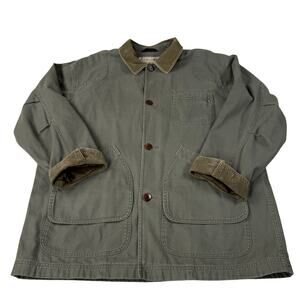 Vintage LL Bean Canvas Barn Chore Jacket Flanel Plaid Liner Men XL Green Utility